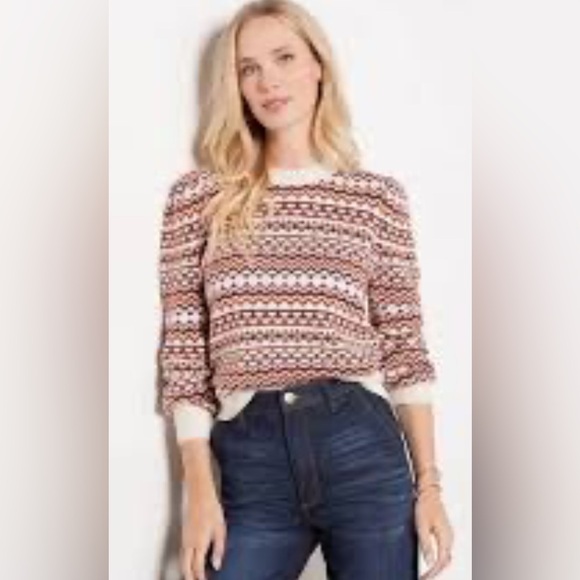Evereve Sweaters - Evereve Haylo Fair Isle Puff Sleeve Sweater